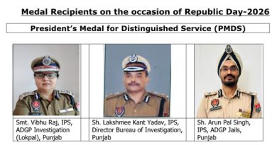 ਵੱਡੀ ਖ਼ਬਰ: ਪੰਜਾਬ ਪੁਲਿਸ ਦੇ 18 ਅਧਿਕਾਰੀਆਂ ਤੇ ਕਰਮਚਾਰੀਆਂ ਨੂੰ ਮਿਲਣਗੇ ਰਾਸ਼ਟਰਪਤੀ ਅਤੇ ਬੇਮਿਸਾਲ ਸੇਵਾ ਲਈ ਮੈਡਲ MMS ਐਵਾਰਡ